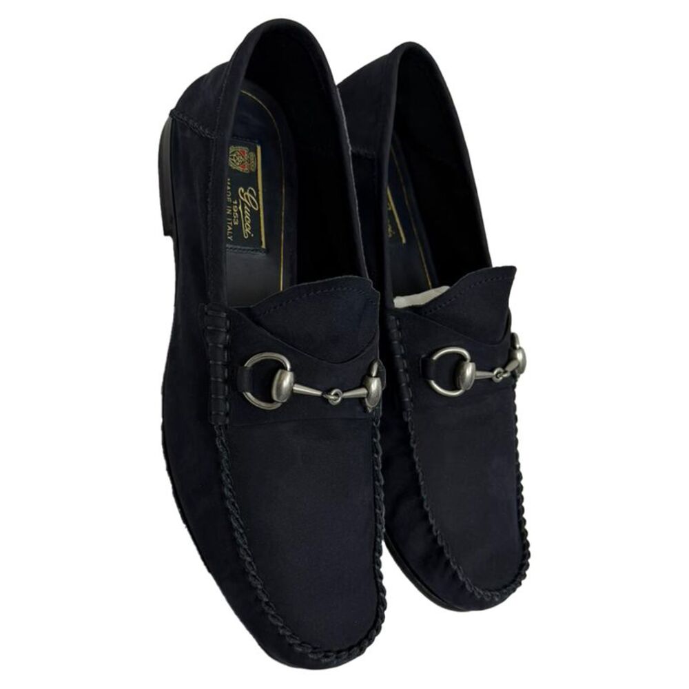 Gucci 1953 Horsebit Convertible Loafers in Navy Blue Suede - Picture 5 of 10